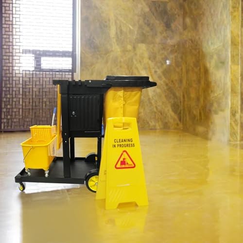 Commercial Janitorial Cart with Key-Locking Cabinet | 500 Lbs Capacity 48" D x 19" W x 39" H Cleaning Carts on Wheels | Janitorial Supplies Housekeeping Cart for Business School Office - Image 2
