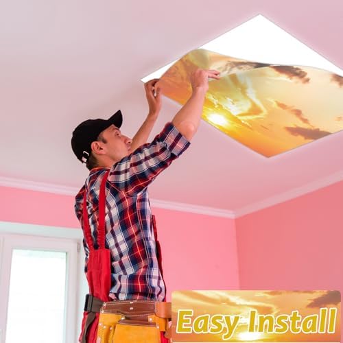 6 Pcs Fluorescent Light Covers with 60 Magnets Decorative for Classroom Ceiling Lights 4 x 2 Feet Magnetic Light Cover Filter Easy Install for Office Hospital Home Ceiling Supplies (Orange Sky) - Image 6