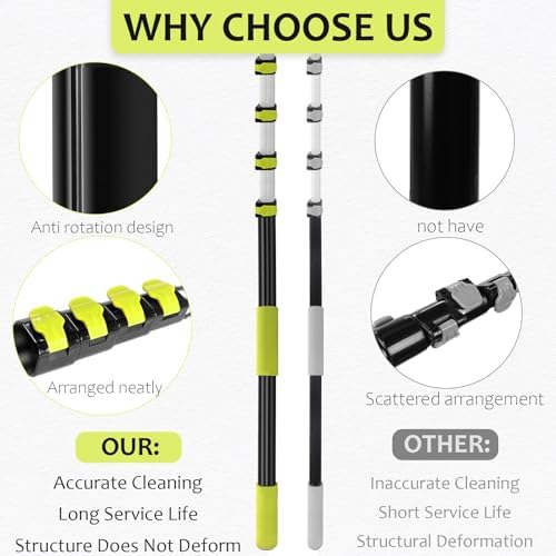 【Upgrade Anti Rotation 】 36ft High Reach Duster Kit,5-36ft Lightweight Aluminum Alloy Extension Rod,7-Piece Set,210° Steering Head Clean Various Angle,for Cleaning Ceiling,High Wall - Image 3