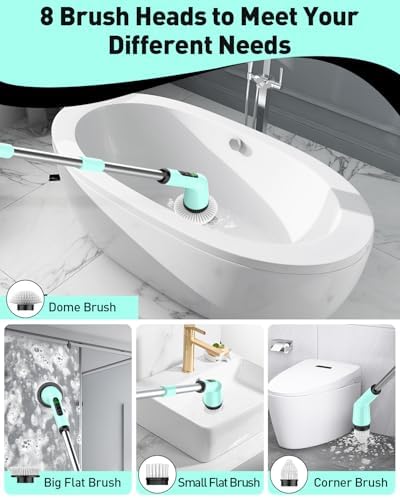 Electric Spin Scrubber, Shower Scrubber Cordless Scrub Brush, Green - Image 5