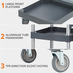 Commercial Janitorial Cleaning Cart on Wheels - Black Housekeeping Caddy with Cover, Shelves and Vinyl Bag - Image 2