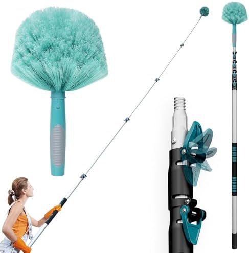 TelesPro 30 Feet High Reach Cobweb Duster with 6-24Ft Extension Pole, Webster Cobweb Duster with 5-Stage Telescopic Aluminum Pole, Spider Web Brush for Outdoor & Indoor Cleaning - Soft Bristles. by TelesPro