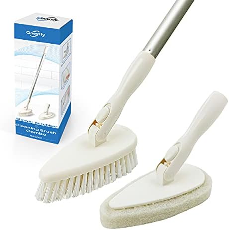 Qaestfy Shower Scrubber Cleaning Brush Combo Bath Tub Tile Cleaner Scrubber Brush with 51'' Adjustable Long Handle Scrub Brush for Bathroom Shower Bathtub Wall Mop Cleaning Scrubbing by Qaestfy