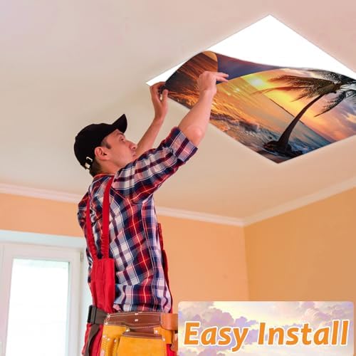 8 Pcs Fluorescent Light Covers with 80 Magnets Decorative for Classroom Ceiling Lights 4 x 2 Feet Magnetic Light Covers Filter Easy Install for Office Hospital & Home Drop Ceiling Supplies (Sea Wave) - Image 6