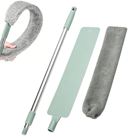 Sakerplus Baseboard Cleaner Tool with Handle Duster with Extension Pole, Bendable Microfiber Dusting Wand, Under Appliance Crevice Dust Remover for Sofa, Cabinet Top and Fan Gaps (1) by SakerPlus