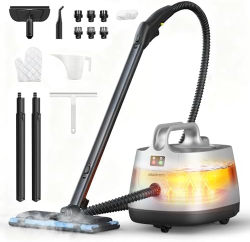 Steam Cleaner, 293°F 58 PSI Powerful Multipurpose Handheld Steam Mop for Home Use, 21 Attachments, 50Oz Capacity, Heavy Duty Steamer for Carpets, Floors, Cars, Tiles, Crack Cleaning, Pearl by aspiron