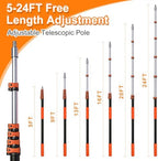 30FT High Reach Duster Kits with Dual Action Flip-Lock & Screw Fixing Design, 5-24FT Extension Pole, Cobweb Duster, Washable Ceiling Fan Cleaner & Window Squeegee for Glass & High Roof - Image 6