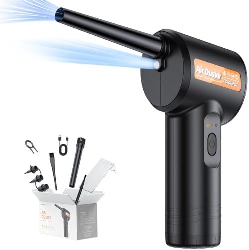 DOROBEEN Compressed Air Duster, Rechargeable Air Can, Electric Air Duster with BLDC Motor, Powerful Blower with LED Light, for PC Keyboard Cleaner with Accessories, (Black) by Dorobeen