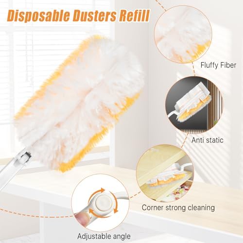 100 Pcs Duster Refills Bulk, Thickened Duster Refill Electrostatic Duster Head, Duster Refills for Cleaning with 2 Long Handles, 2 Short Handles, Disposable Duster Refills for Blinds(Yellow) - Image 4