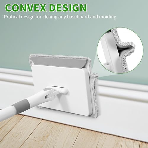 Baseboard Cleaner Tool with Handle, 3 in 1 Wall Cleaner Mop with Long Handle, 360° Rotatable Wall Mop with 4 Replacement Microfiber Chenille Pads for Wall Floor Baseboards Cleaning - Image 3