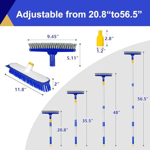 12" Wide Floor Scrub and Grout Brush Set With Long Extendable Handle - Stiff Bristle Heavy Duty Cleaner for Tile, Deck, Garage, Kitchen, Bathroom - Image 5
