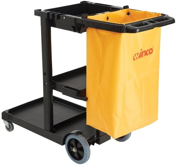Winco 45" L x 18 1/4" Black Stain-Resistant Nylon Cleaning Cart by Winco
