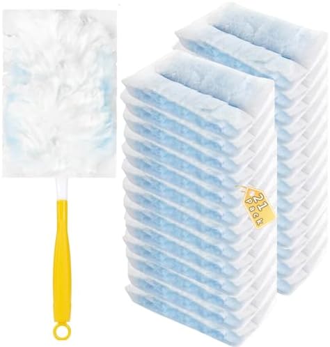 Duster Refills Compatible with Swiffer Duster, Heavy Duty Multi Surface Duster Replacement with 1 Extra Handle for Cleaning Furniture, Blinds, Ceiling Fans and Car (Blue-21 Pack) by Hlmsyurx