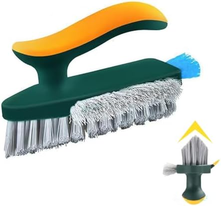 4 in 1 Grout Cleaning Brush with Scrape, V Shape Grout Cleaner Brush for Tile Floors, Tile Grout Brush with Stiff Bristles for Shower, Bathroom, Corner, Baseboard, Kitchen, Household - Green by Alnorte