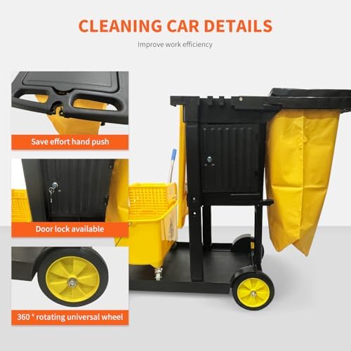 Commercial Janitorial Cart with Key-Locking Cabinet | 500 Lbs Capacity 48" D x 19" W x 39" H Cleaning Carts on Wheels | Janitorial Supplies Housekeeping Cart for Business School Office - Image 6