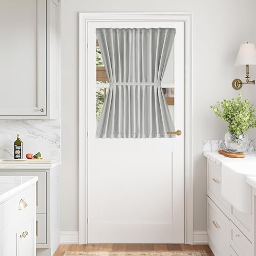 Vatge French Door Curtains for Door Window, Rod Pocket Front Door Curtains for Glass Window, 1 Panel, W54 x L40, Silver Grey by Vatge