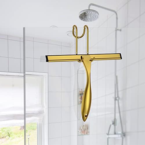 Shower Squeegee and Window Squeegee, Stainless Steel, 100% Streak-Free, Cleaner for Bathroom Showers Glass Doors, Home Mirrors, Car Windows Wiper, Adhesive Holder, Shower Door Hook, 10 Inch, Gold - Image 3