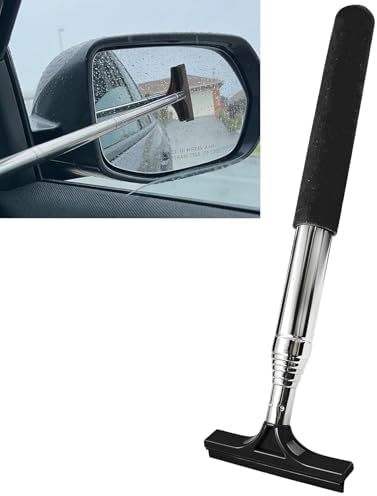 Side Mirror Squeegee, Window Cleaner Tool, Retractable Car Side Mirror Squeegee with Telescopic Long Handle, Car Mini Portable Window Cleaner Tool for Rainy Weather (Black) by Unknown