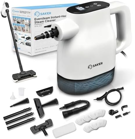 Saker EverSteam Instant-Heat Steam Cleaner for Home,15s Heat-up Handheld Steam Cleaner with Mop Attachment&Fiber Cloths,Portable Continuous Refill Steamer for Cleaning of Floor, Car and Kitchen by Saker