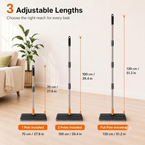 Microfiber Flat Mop for Floor Cleaning, Foldable Floor Mop with 2 Washable Pads & Hair Removal Comb, Adjustable Long Handle Dust Mop for Hardwood Tile Laminate, Wet & Dry Baseboard Cleaner - Image 2