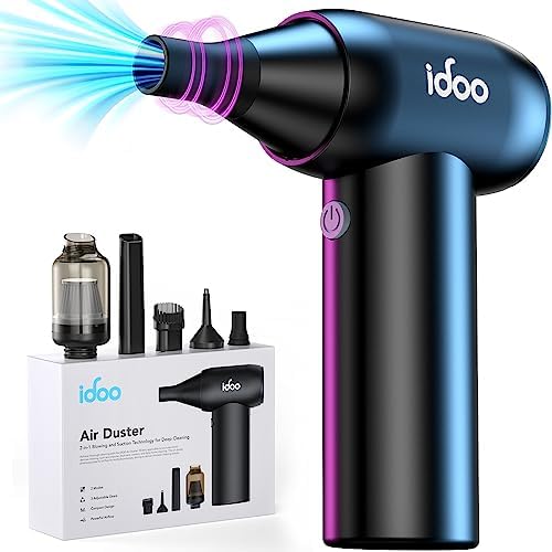 iDOO Compressed Air Duster, Cordless Electric Canned Duster, Portable Vacuum, 3 Gear Mini Portable Jet Dry Air Blower, for Gaming Pc, Keyboard, Car Cleaning, Outdoors-Dust Blowing & Vacuuming(Black) by idoo