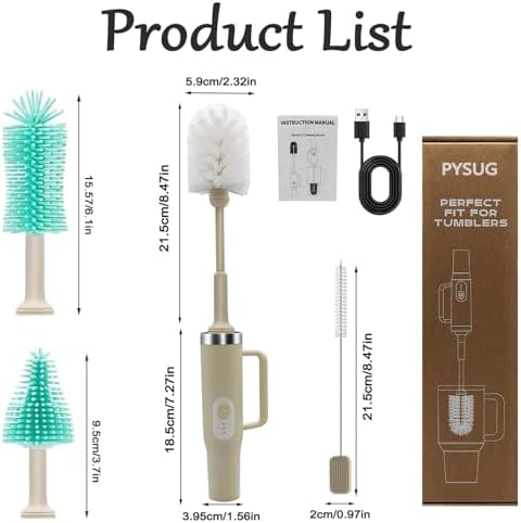 5-in-1 Long Handle Electric Bottle Brush Cleaner and Straw Cleaning Brush with Removable Brush Head, Multi-Function Rechargeable,for Stanley Cups, Baby Bottles, Pacifiers, Coffee Cups, Sports Bottles - Image 5