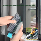 Multifunctional Tile Grout Cleaning Brush with V-Shaped Bristles, 180° Rotating Head, Rubber Wiper Strip, Green and Yellow - Image 4