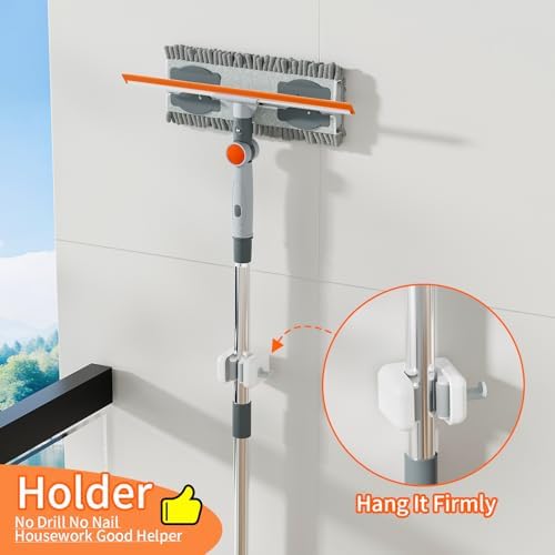 6.4FT Extendable 2-in-1 Window Washing Kit with Long Handle, 180° Rotatable Head & No-Drill Storage Holder, Streak-Free Window Squeegee for High Windows, Glass, Shower, and Car Windshield Cleaning - Image 3