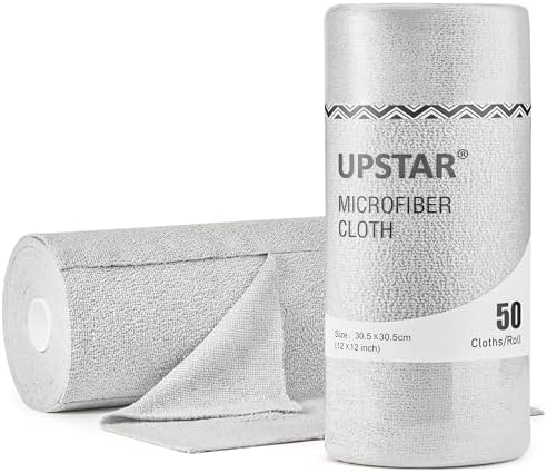 UPSTAR Microfiber Cleaning Cloth, Reusable Paper Towels Rolls, 50 Packs 12x12 inch Cleaning Rags for Washing Dishes, Kitchen, Bathroom, Car, Grey by UPSTAR