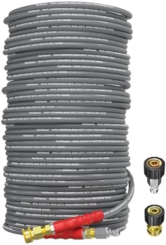150FT Pressure Washer Hose 4200PSI Steel Braid with 3/8'' QC by Heliwoo