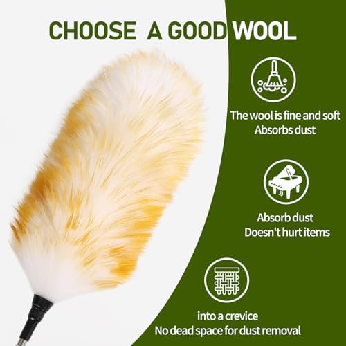 Extendable Lambswool Duster 25-64" Retractable Telescopic Handle Removable Head Multi-Surface Cleaning Tool for Ceiling Fans, Windows, High Walls, and Hard-to-Reach Areas (2pcs) - Image 3