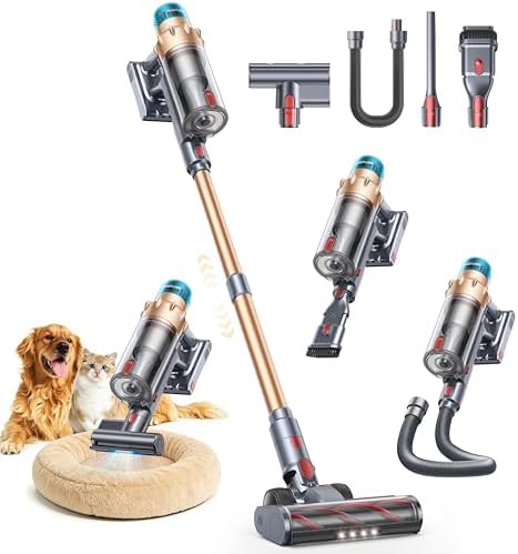 Cordless Vacuum Cleaner, 55KPA 650W 70Mins Stick Vacuum Cleaners for Home with Motorized Bed Brush, Flexible Hose, LED Touchscreen, Auto Mode, Self-Standing & Wall Mount, for Pet Hair Carpet Floor by CORDLESSVACUUMCLEANER