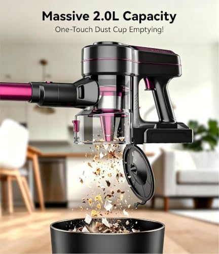Cordless Vacuum Cleaner for Home,600W 35KPA 60Mins(Fuchsia) - Image 6