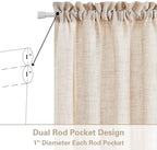 Linen Beige Semi Sheer Curtain 2 Panels Dual Rod Pocket with Tieback - Image 2