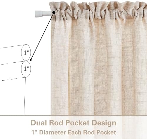 Linen Front Door Curtains 2 Pieces W35 x L40 Dual Rod Pocket Privacy - Image 2