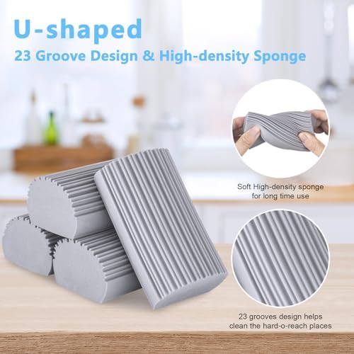 4 Pack Damp Clean Duster Sponge, Magic Sponge Eraser for Household Cleaning, Reusable Dusters Cleaning Supplies for Housekeeping, Dish, Blinds, Glass, Baseboards,Window Track Grooves and Faucets - Image 5