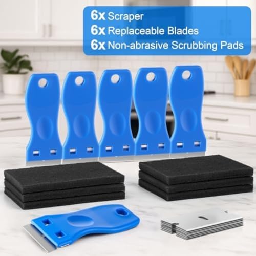 Glass Stove Top Scraper Kit with Non-Abrasive Pads and for blades, Stainless Steel Blade for Cooktops, Ovens, Mirrors, and Tiles, Multi-Purpose Cleaning Tool for Home Kitchen Use - Image 3