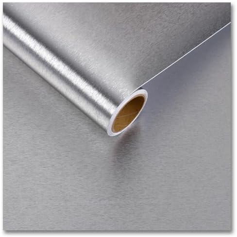 CRE8TIVE Brushed Silver Stainless Steel Contact Paper Peel and Stick Metallic Wallpaper for Kitchen 12"x354" Removable Self Adhesive Silver Contact Paper for Cabinets Waterproof Vinyl Backsplash Walls by CRE8TIVE
