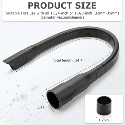 25" Flexible Vacuum Crevice Tool Attachment, Long Flat Slot Nozzle with Cleaning Brush Kit, Fits All 1-1/4" (32mm) & 1-3/8" (35mm) Vacuum Hoses, Ideal for Dryer Lint, Under Appliances, - Image 2