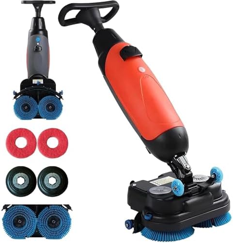 Cordless 17 Inch Walk-Behind Commercial Floor Scrubber Buffer Polisher, Dual Brushes, 12900 Sqft/H, Rechargeable Lithium Battery, Lightweight Red by Unknown