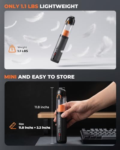 A10 Cordless Car Vacuum & Air Duster, 20000Pa 4-in-1 Portable Mini Vac | 7800mAh 50-Min Runtime, One-Touch Empty, Type-C Fast Charge for Home, Office, Keyboards, Pet - Image 6