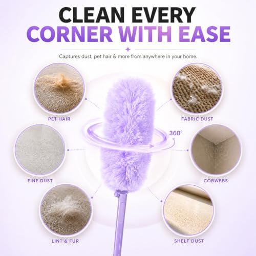 Duster Refills with Handle, 30 Count Disposable Dusting Brush Set, 360° Disposable Dusting Kit, Compatible with Swiffer Duster Handles for Daily Dust Cleaning, Blinds, Ceiling FA, Purple - Image 4