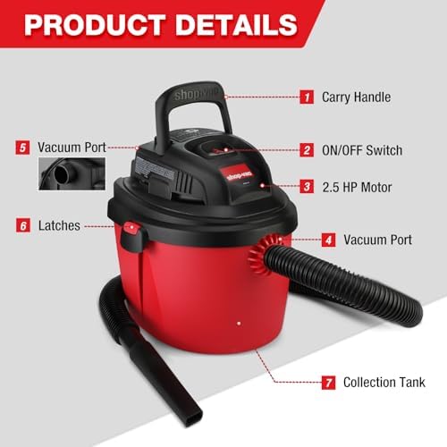 Shop-Vac 2.5 Gallon 2.5 Peak HP Wet/Dry Vacuum, Portable & Compact 2036000 - Image 5