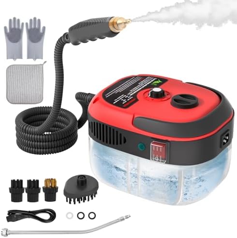 STRCEAT Handheld Pressurized Steam Cleaner,2500W Handheld High Temp Portable Cleaning Machine, Cleaning for Couch, Auto, Floor and More (Red) by STRCEAT