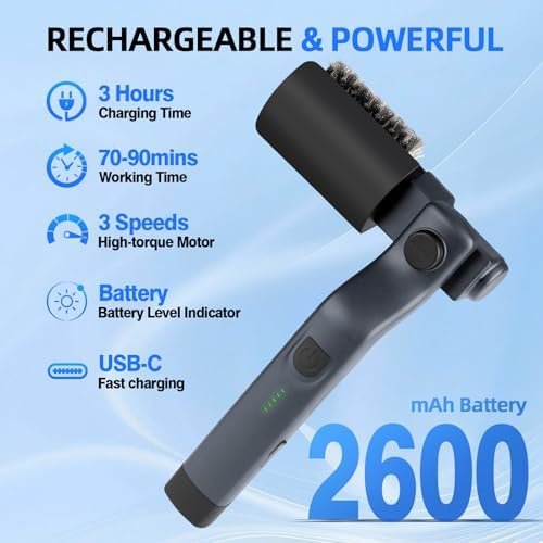 Upgraded Electric Grill Brush, Cordless Rechargeable Grill Cleaning Brush with Adjustable Angle, Stainless Steel Brush Head, 3-Speed Power, 90-Min Runtime, Waterproof Cleaner for BBQ Grates (Gray) - Image 6