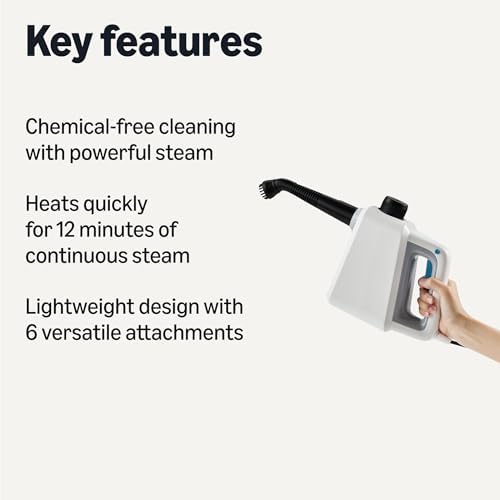 Amazon Basics Handheld Steam Cleaner for Home with 9 Accessories, Powerful 1000W Steam Shot, 8.5oz Tank, 12ft Cord, White - Image 2