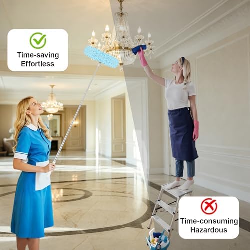 100Pcs Duster Refill Compatible with Swiffer Hand Duster +4FT Extended Handle +1 Handle, 360° Heavy Duty Duster Refills Kit for Cleaning, Office, Ceiling Fan, Baseboard & Blind - Image 3