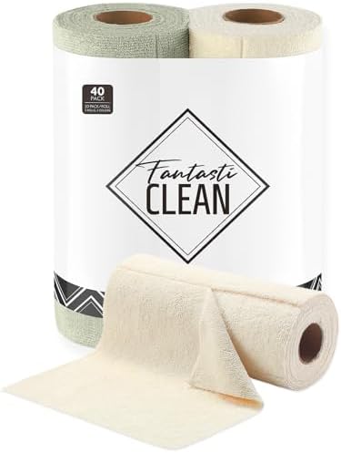 Fantasticlean Kitchen Towels Roll, 40 Sheets, 10''x 10'' (Beige, MossGreen) by Fantasticlean