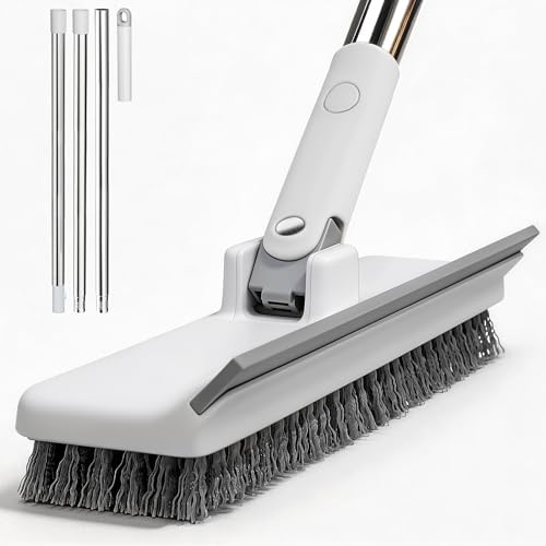 Floor Scrub Brush with 55" Long Handle, 2-in-1 Floor Brush with Built-in Squeegee, Adjustable Angle Head and Stiff Bristles for Tile, Wood, Concrete & Textured Floor Cleaning by Unknown
