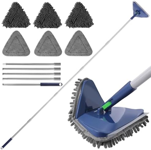 BOOMJOY Wall Cleaner Mop with 82 Inches Long Handle, Baseboard Cleaner Tool Duster with Squeegee, Ceiling Cleaning Tool with 6 Replacement Pads for Painted Walls, Window, Floor - Blue by BOOMJOY